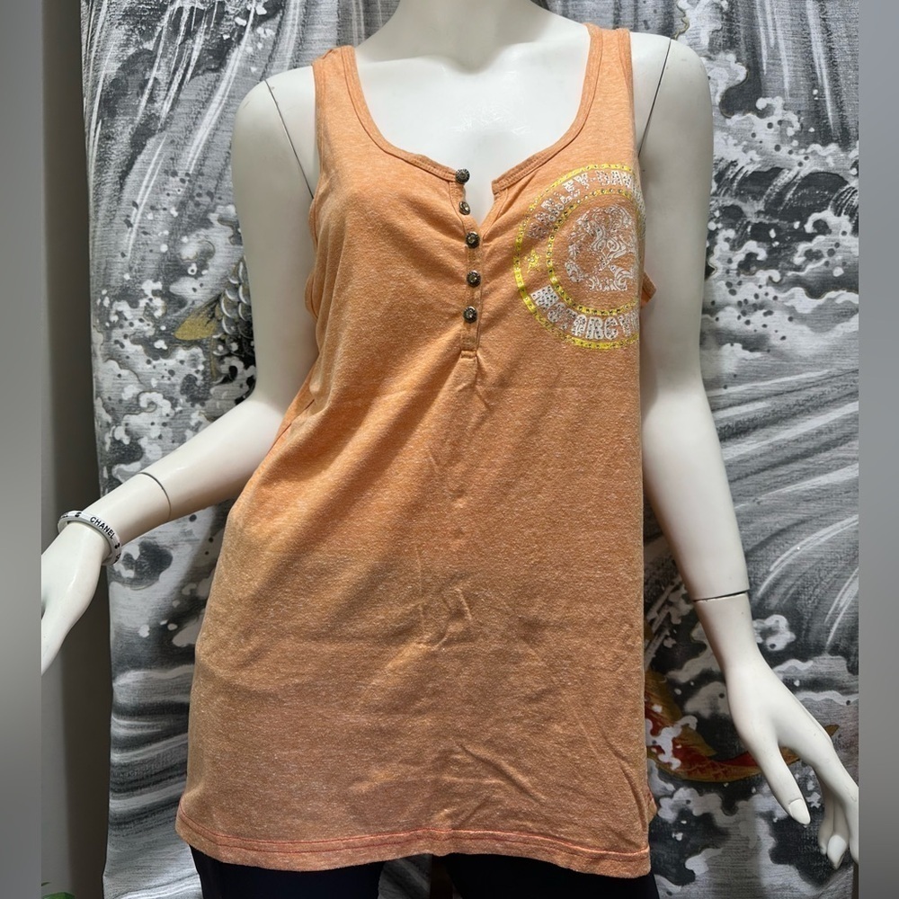 WOMEN’S HARLEY DAVIDSON TATTOO WILLIE G RHINESTONE BUTTON HENLEY TANK TOP XL - Picture 2 of 13